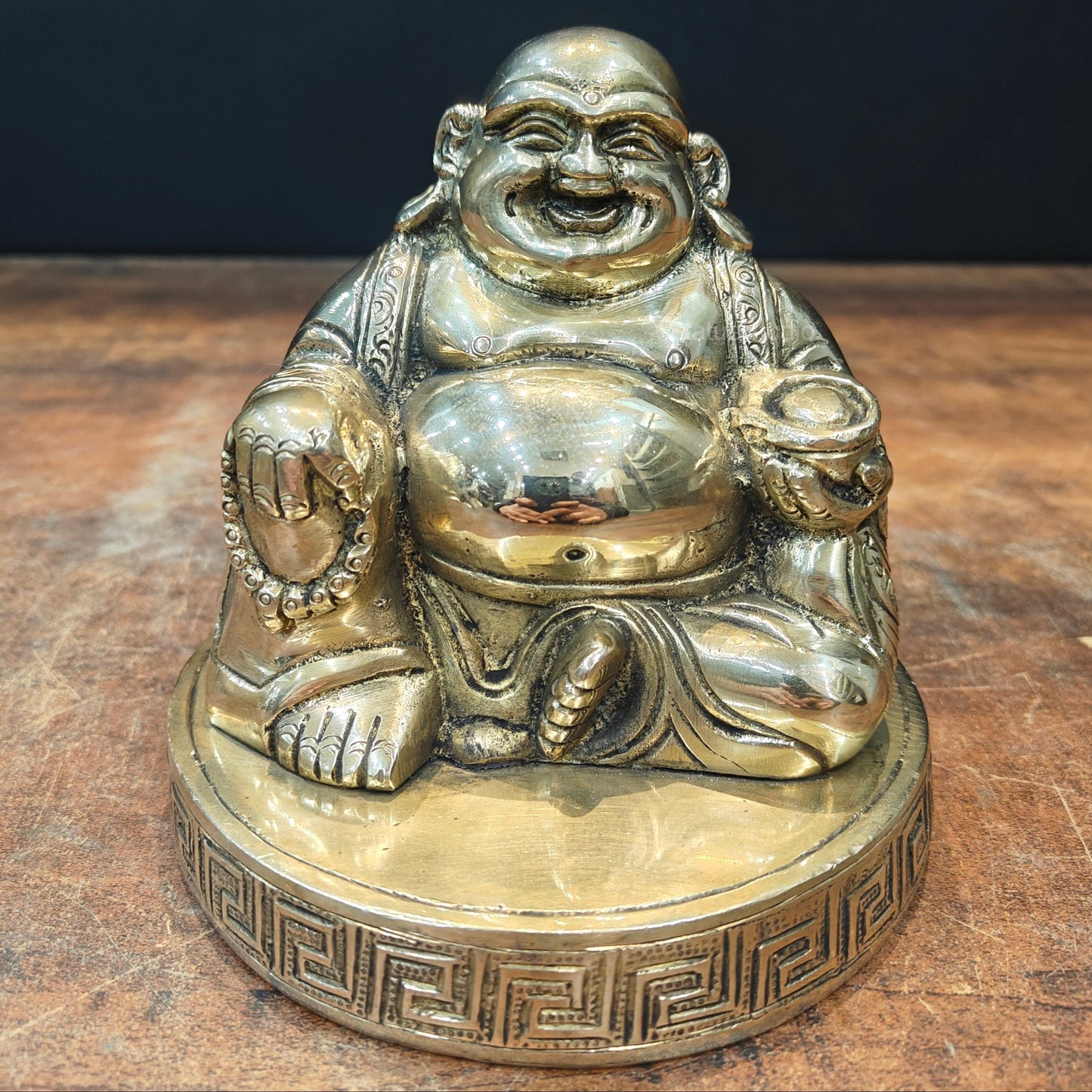 Brass Laughing Buddha Statue Good Luck For Home Decor 5.5 Inch