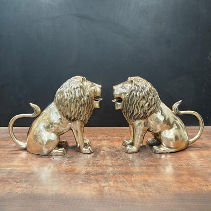 Brass Lion Statue Pair Sculpture Antique Finish Decor Showpiece 17 Inch by vendor-unknown - Decor