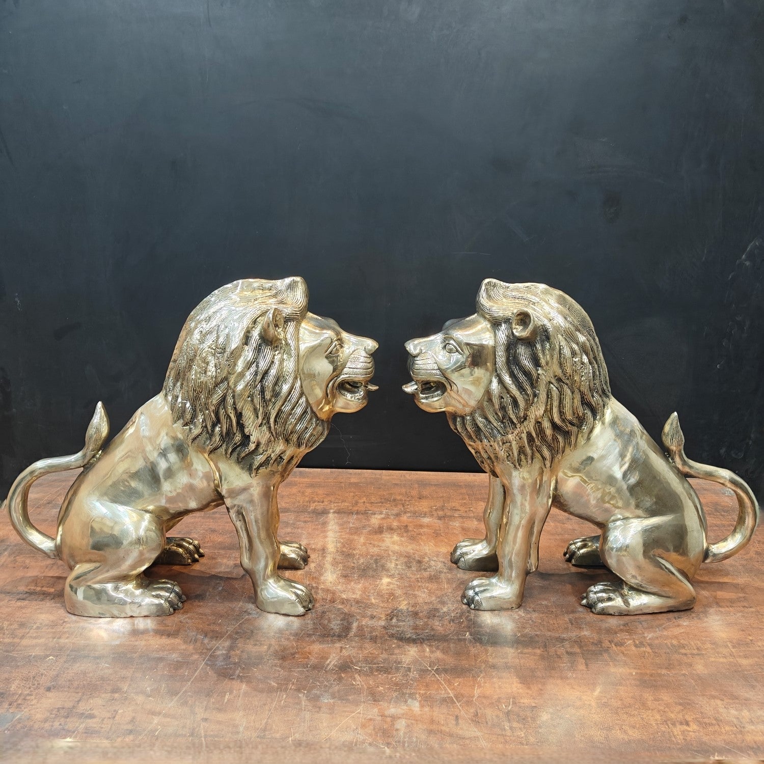 Brass Lion Statue Pair Sculpture Antique Finish Decor Showpiece 22 Inch - Eco-friendly - Sama Homes