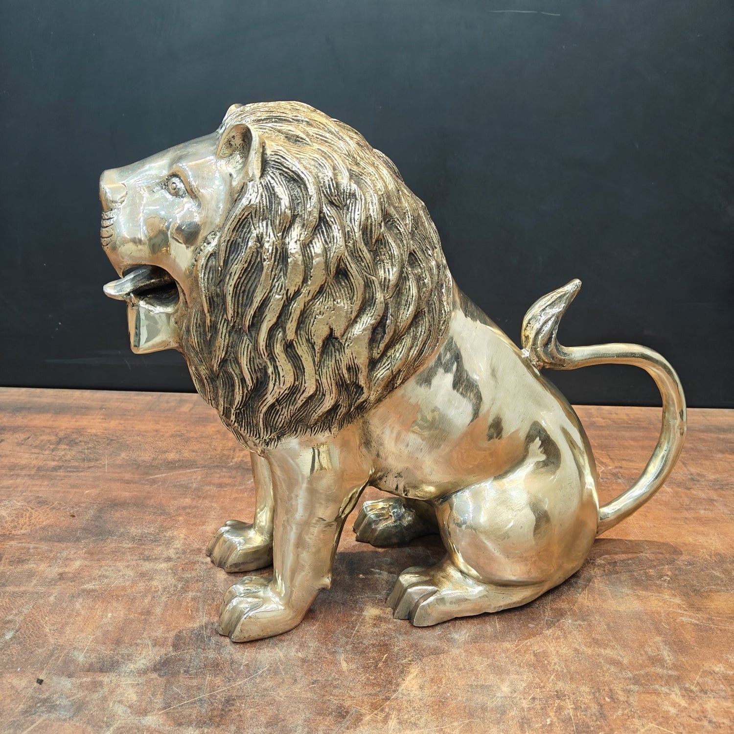 Brass Lion Statue Sculpture Antique Finish Decor Showpiece 17 Inch - Eco-friendly - Sama Homes