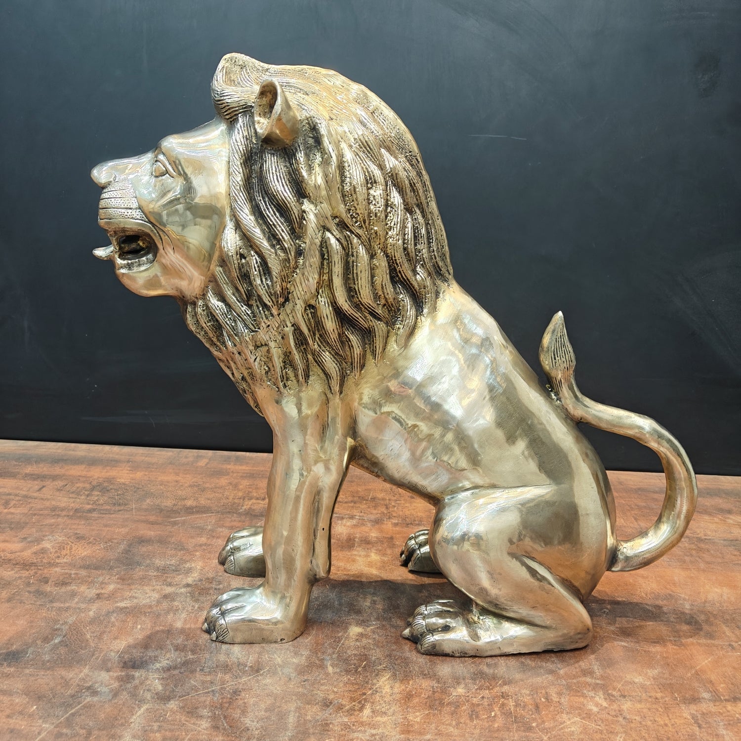 Brass Lion Statue Sculpture Antique Finish Decor Showpiece 22 Inch - Eco-friendly - Sama Homes