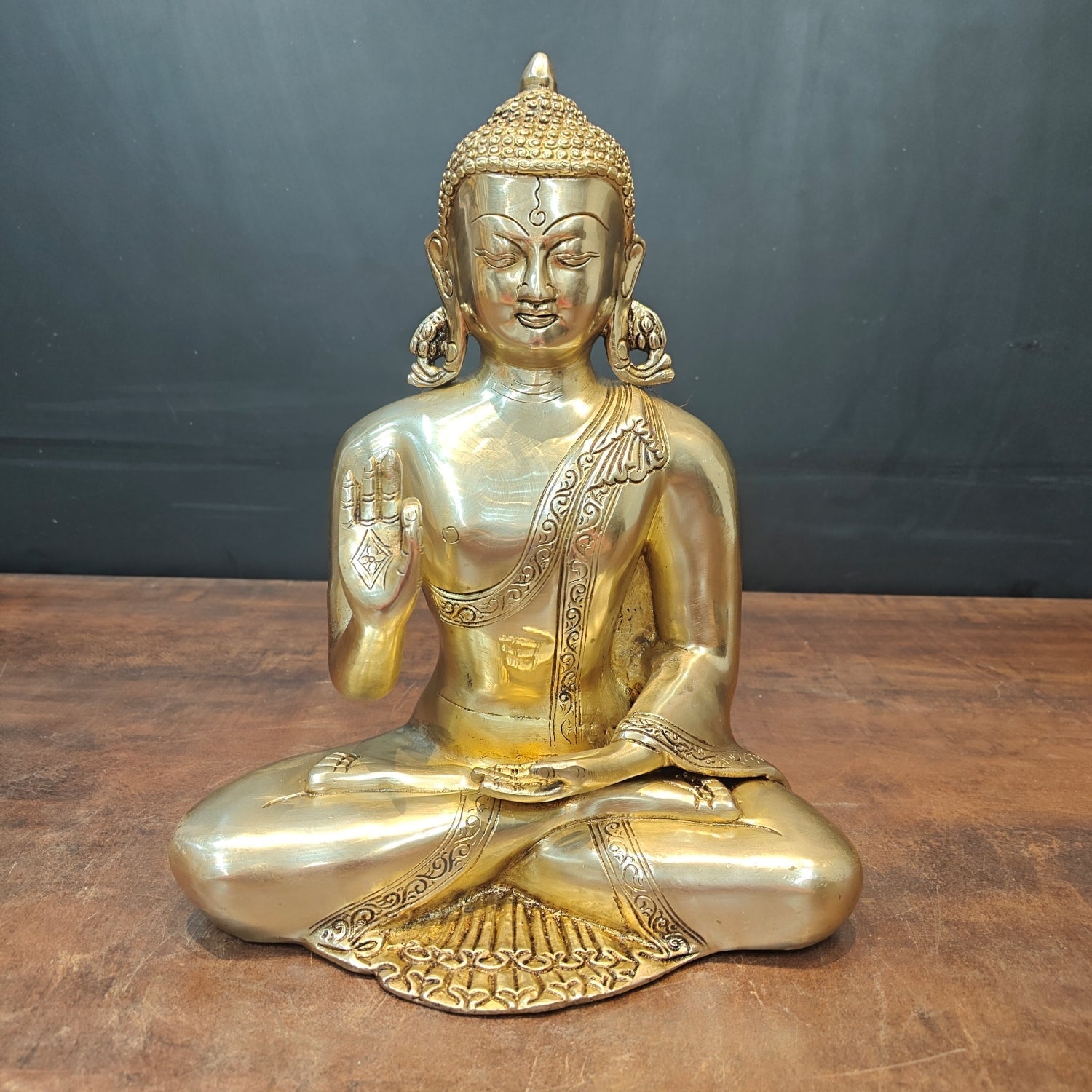 Brass Lord Blessing Buddha Statue For Home Decor 13 Inch - Eco-friendly - Sama Homes