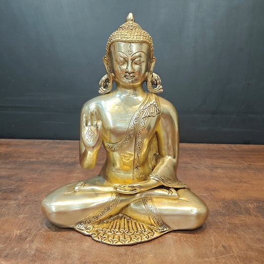 Brass Lord Blessing Buddha Statue For Home Decor 13 Inch