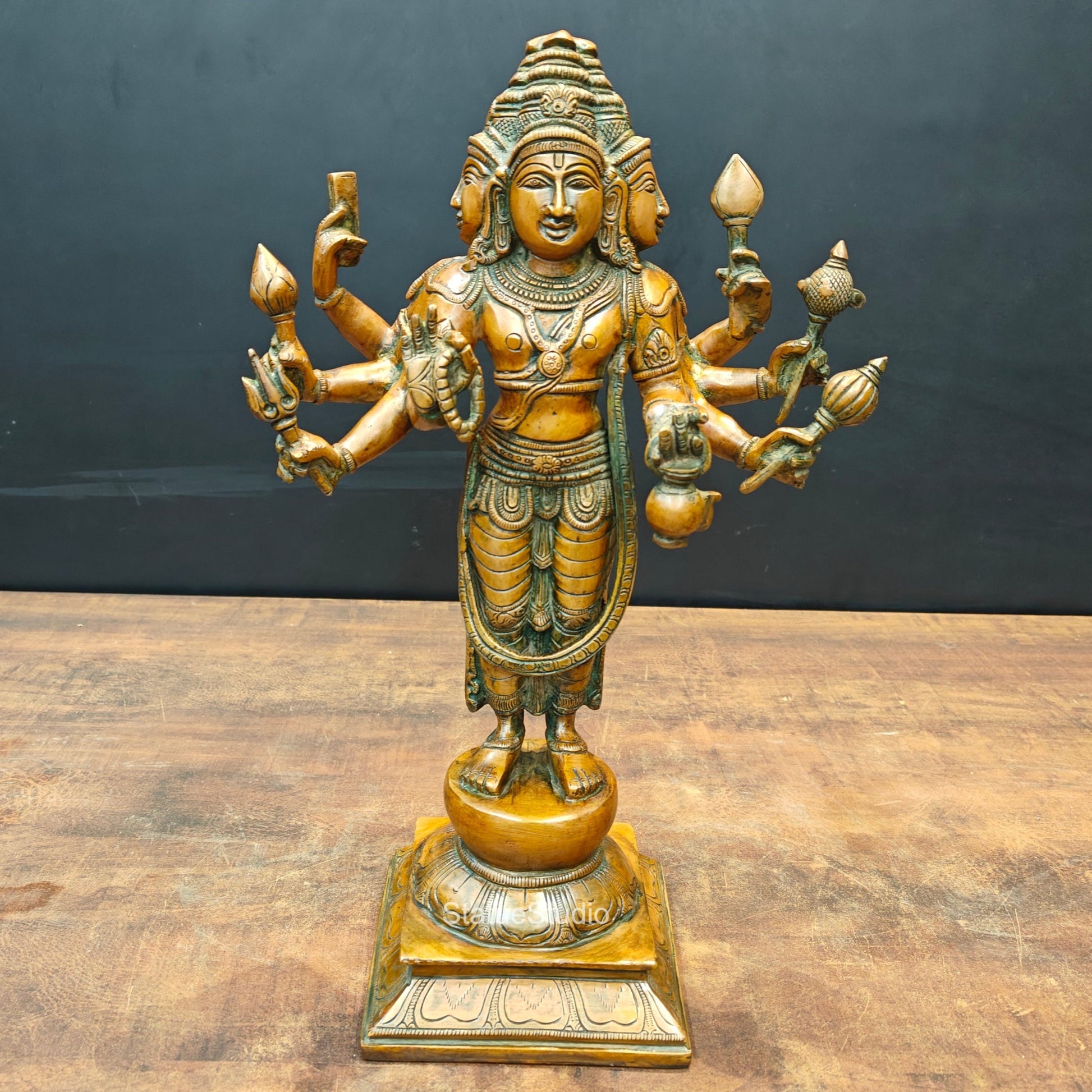 Brass Lord Brahma Statue Creator Of Universe Copper Patina Finish 15 Inch - Eco-friendly - Sama Homes