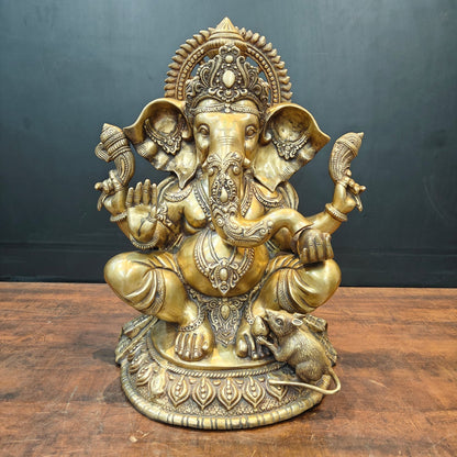 Brass Lord Ganesha Idol Antique Finish For Home Decor 2 Feet by vendor-unknown - Hindu Gods