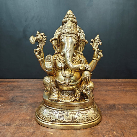 Brass Lord Ganesha Idol For Home Decor 15 Inch