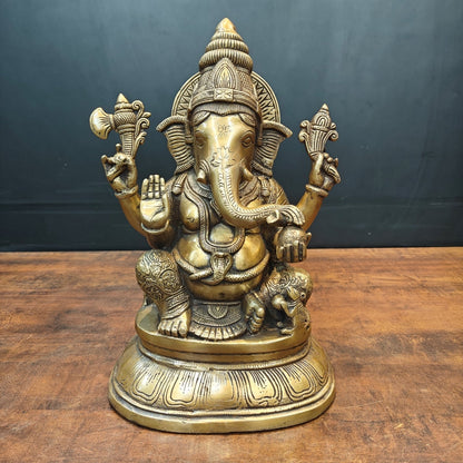 Brass Lord Ganesha Idol For Home Decor Antique Finish 15 Inch by vendor-unknown - Hindu Gods