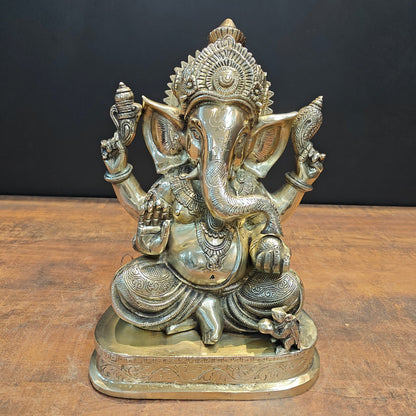 Brass Lord Ganesha Statue 13 Inch by vendor-unknown - Hindu Gods