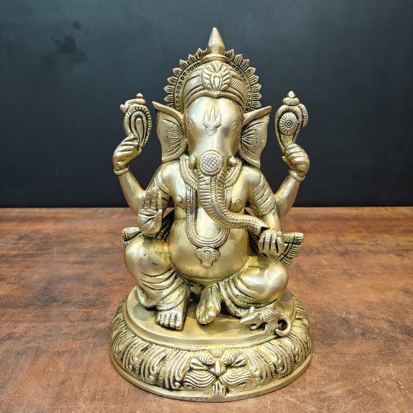 Brass Lord Ganesha Statue Antique Finish For Home Decor 11 Inch