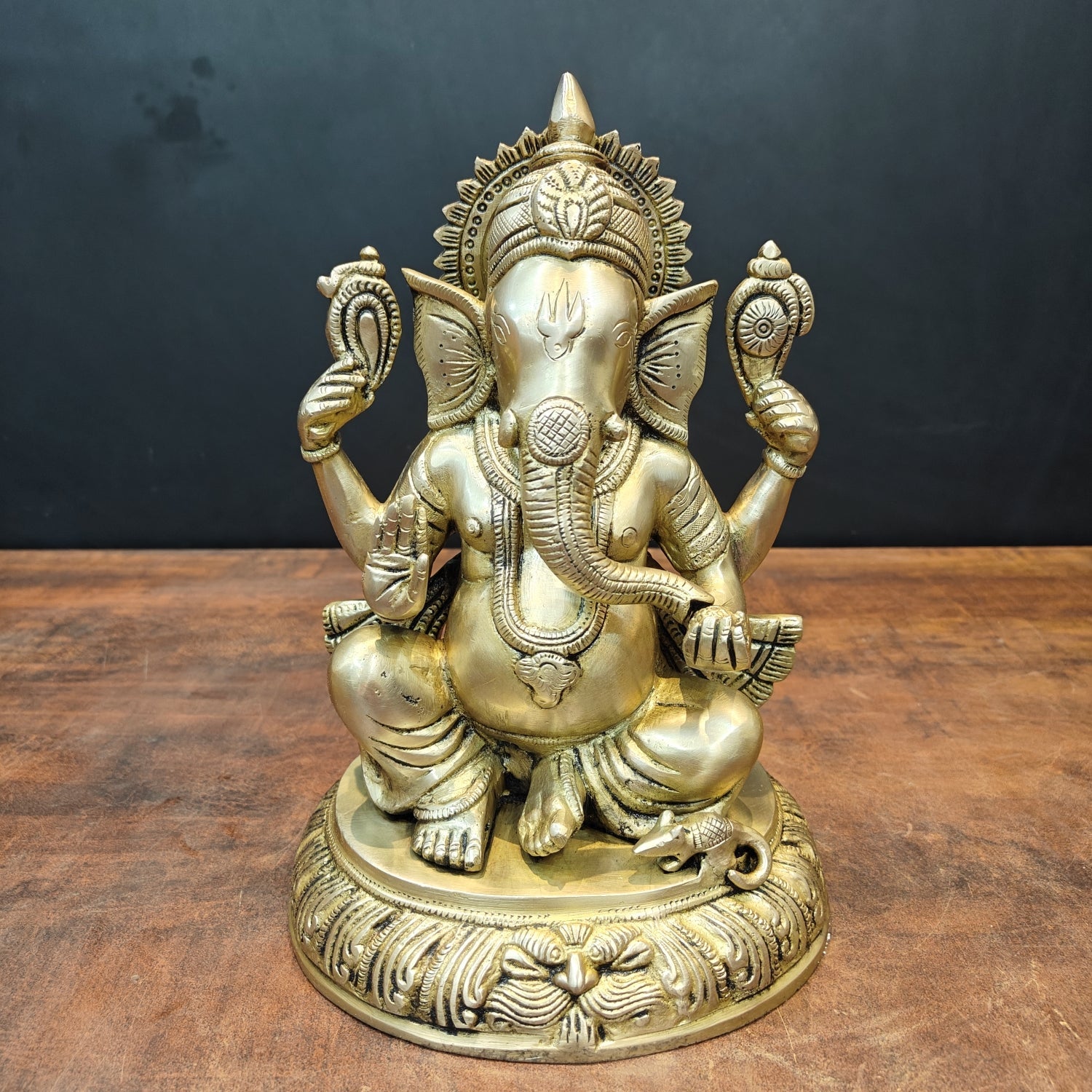 Brass Lord Ganesha Statue Antique Finish For Home Decor 11 Inch - Eco-friendly - Sama Homes