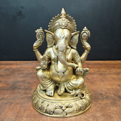 Brass Lord Ganesha Statue Antique Finish For Home Decor 11 Inch by vendor-unknown - Hindu Gods