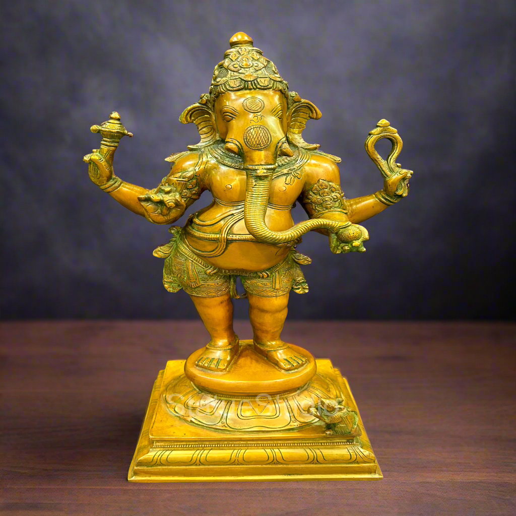 Brass Lord Ganesha Statue Copper Patina Finish For Home Decor Idol 20" - Eco-friendly - Sama Homes