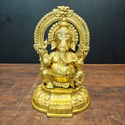 Brass Lord Ganesha Statue Golden Finish 11 Inch by vendor-unknown - Hindu Gods