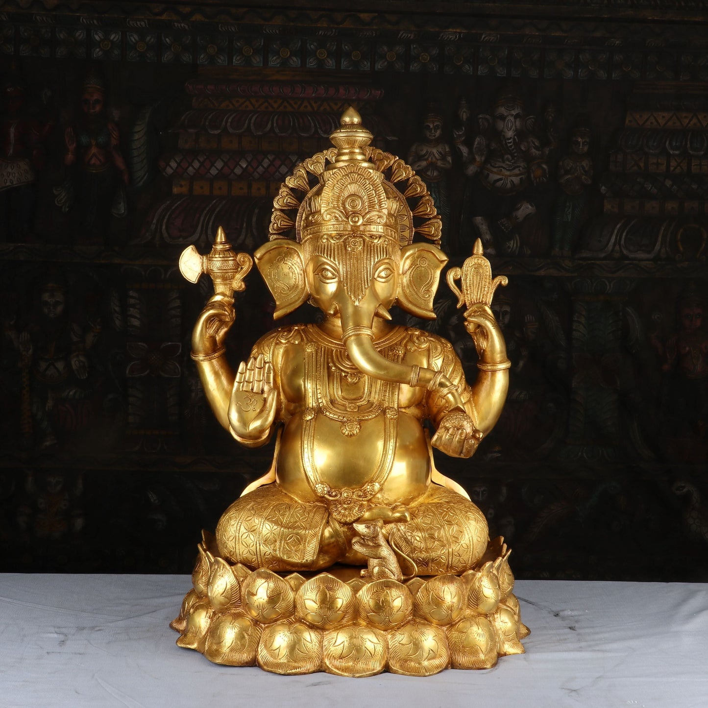 Brass Lord Ganesha Statue On Lotus Base For Home Decor 2 Feet
