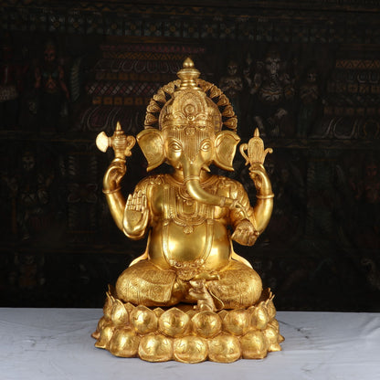 Brass Lord Ganesha Statue On Lotus Base For Home Decor 2 Feet by vendor-unknown - Hindu Gods