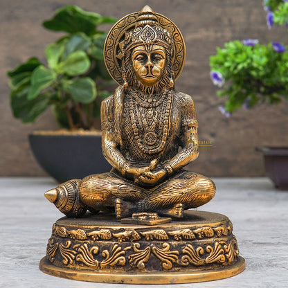 Brass Lord Hanuman Meditation Idol For Home Decor 7 Inch by vendor-unknown - Hindu Gods