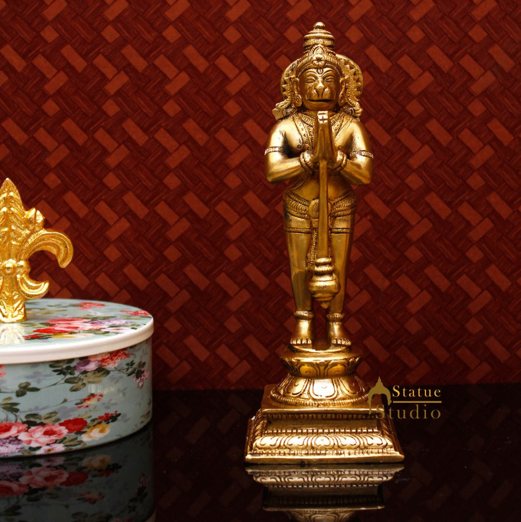 Brass Lord Hanuman Statue In Namaskar Mudra 8 Inch - Eco-friendly - Sama Homes