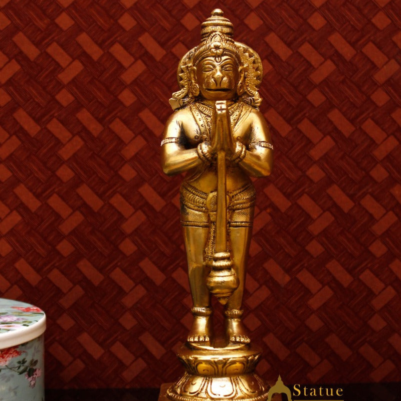 Brass Lord Hanuman Statue In Namaskar Mudra 8 Inch