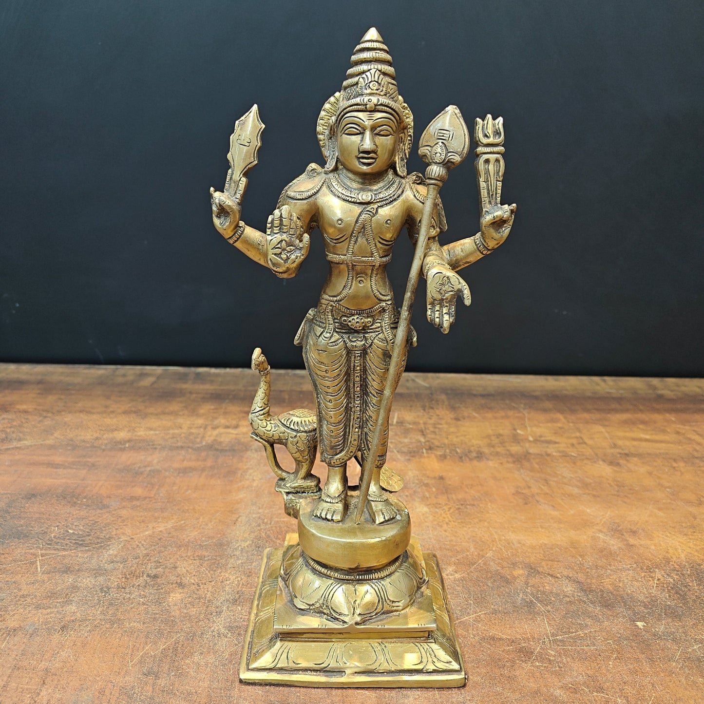 Brass Lord Karthikeya Murugan Swamy Idol With Peacock 1 Feet