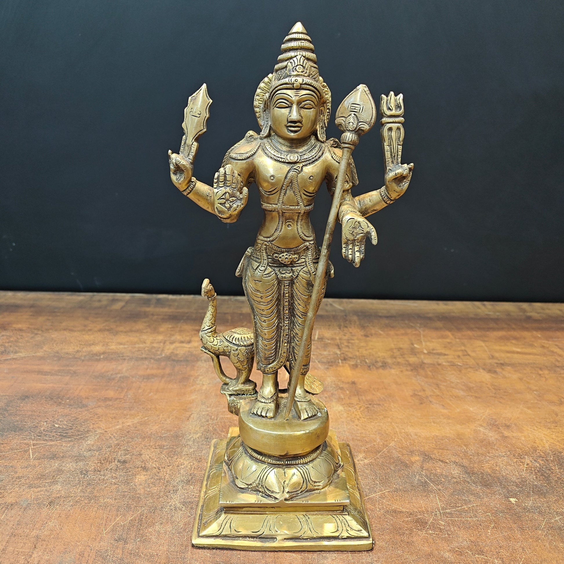 Brass Lord Karthikeya Murugan Swamy Idol With Peacock 1 Feet - Eco-friendly - Sama Homes
