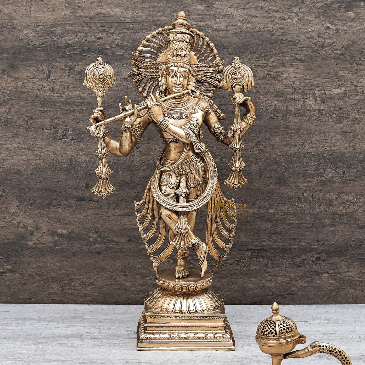 Brass Krishna Idol 2.5 Feet by StatueStudio - Eco-friendly - Sama Homes