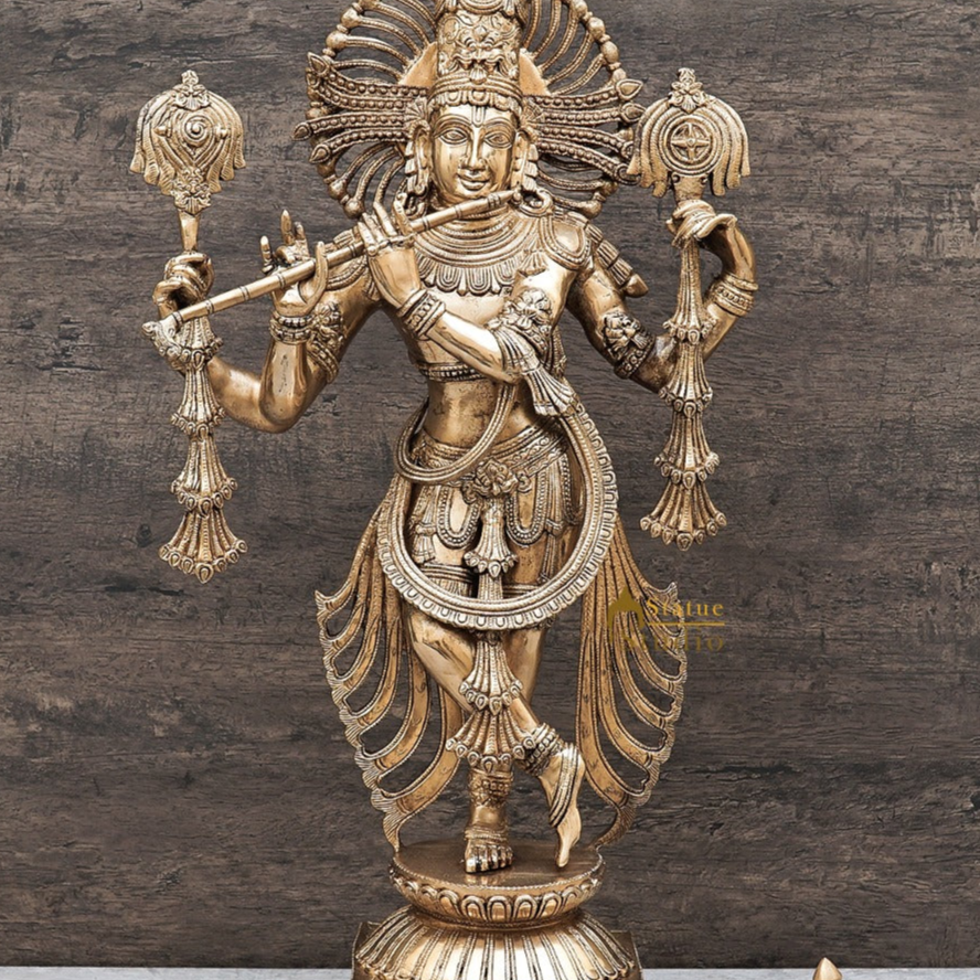 Brass Krishna Idol 2.5 Feet by StatueStudio - Image 2