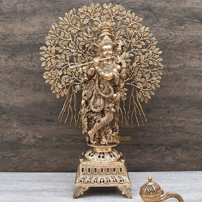 Divine Presence: 3-Foot Solid Brass Standing Idol for Home Temple & Meditation Altars by vendor-unknown - Hindu Gods
