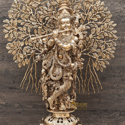 Divine Presence: 3-Foot Solid Brass Standing Idol for Home Temple & Meditation Altars by vendor-unknown - Hindu Gods (View 2)