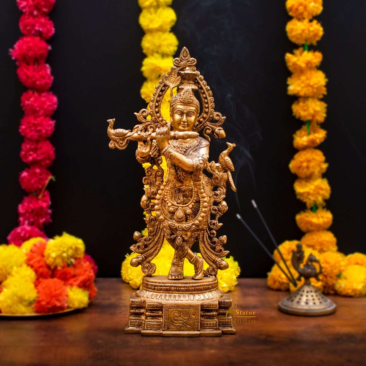 Brass Lord Krishna Statue Idol Showpiece For Home Pooja Decor Gift 15" - Eco-friendly - Sama Homes