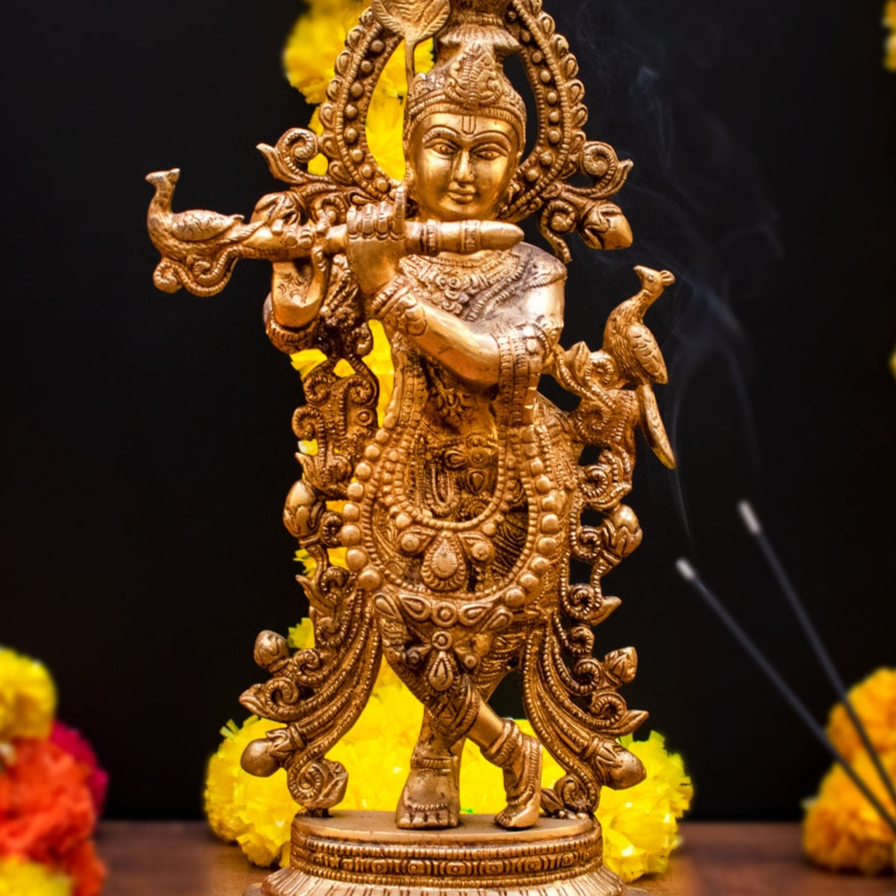 Brass Lord Krishna Statue Idol Showpiece For Home Pooja Decor Gift 15"