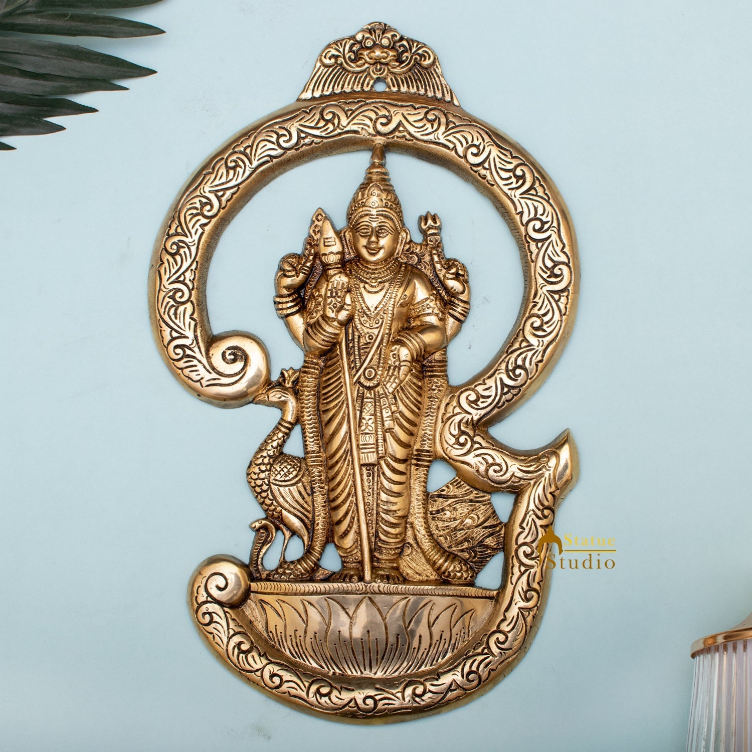 Brass Lord Murugan Kartikeya Wall Hanging 13 Inch - Eco-friendly - Sama Homes