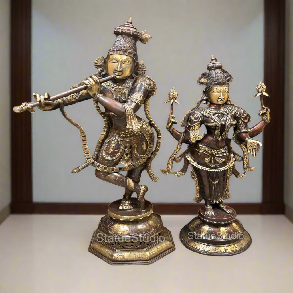 Brass Lord Radha Krishna Idol Antique Finish For Home Decor Showpiece 4 Feet