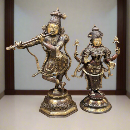 Brass Lord Radha Krishna Idol Antique Finish For Home Decor Showpiece 4 Feet by vendor-unknown - Hindu Gods