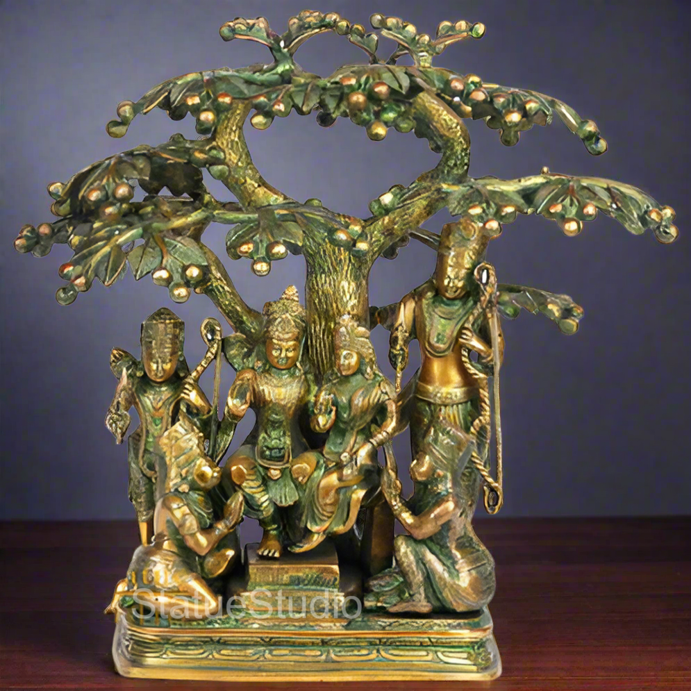 Brass Lord Rama With Family Darbar Statue Antique Finish For Home Decor 1.5 Feet