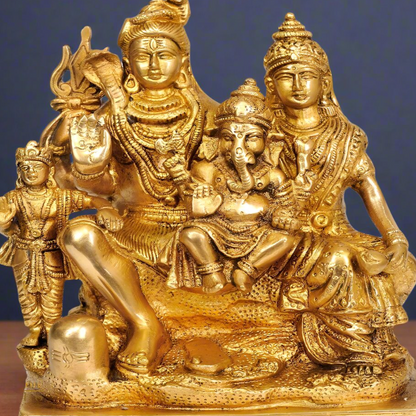 Brass Lord Shiva Family Goddess Parvati Baal Ganesha Lord Kartikeya Sculpture 8" by vendor-unknown - Hindu Gods (View 2)