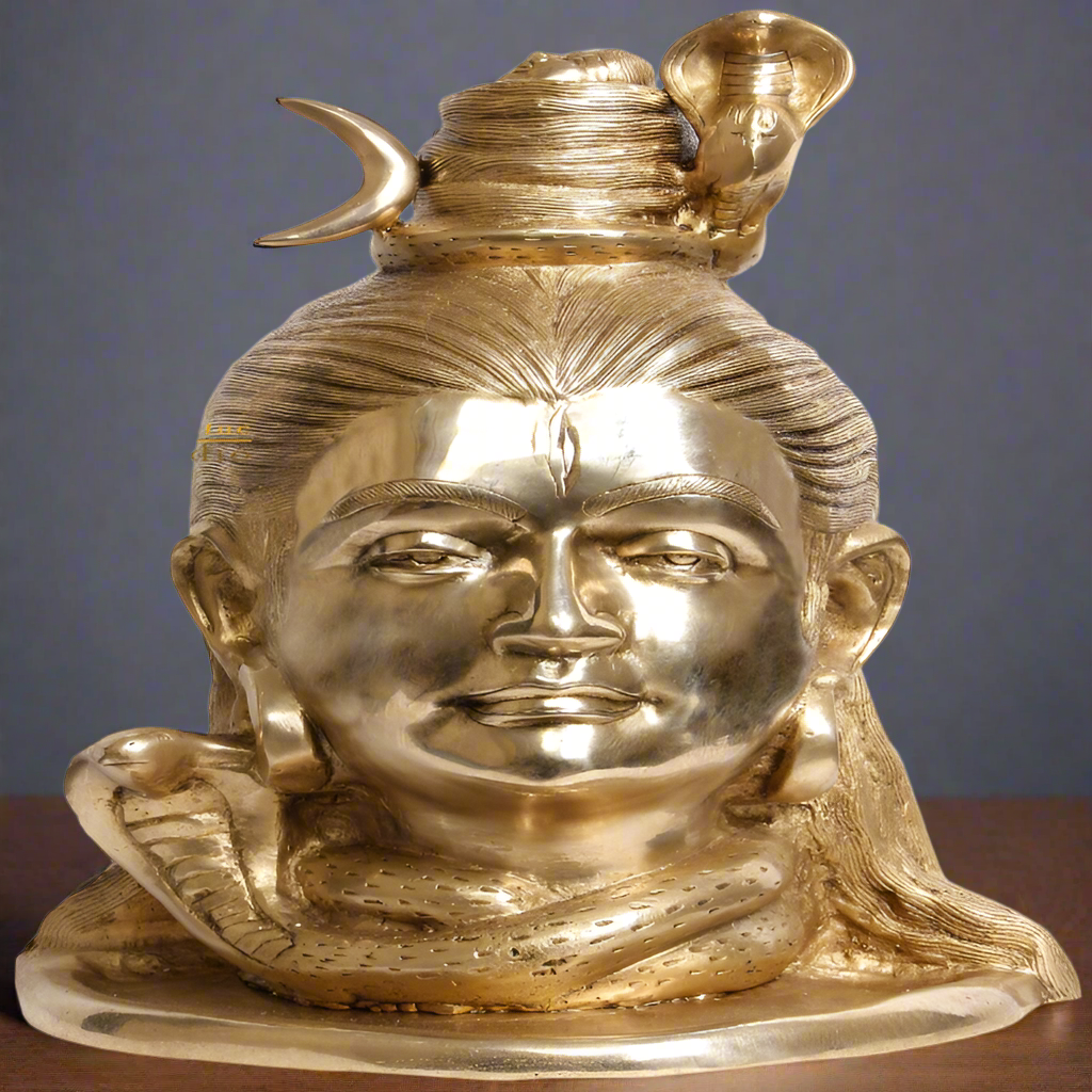 Brass Lord Shiva Head Statue 15 inches - Eco-friendly - Sama Homes