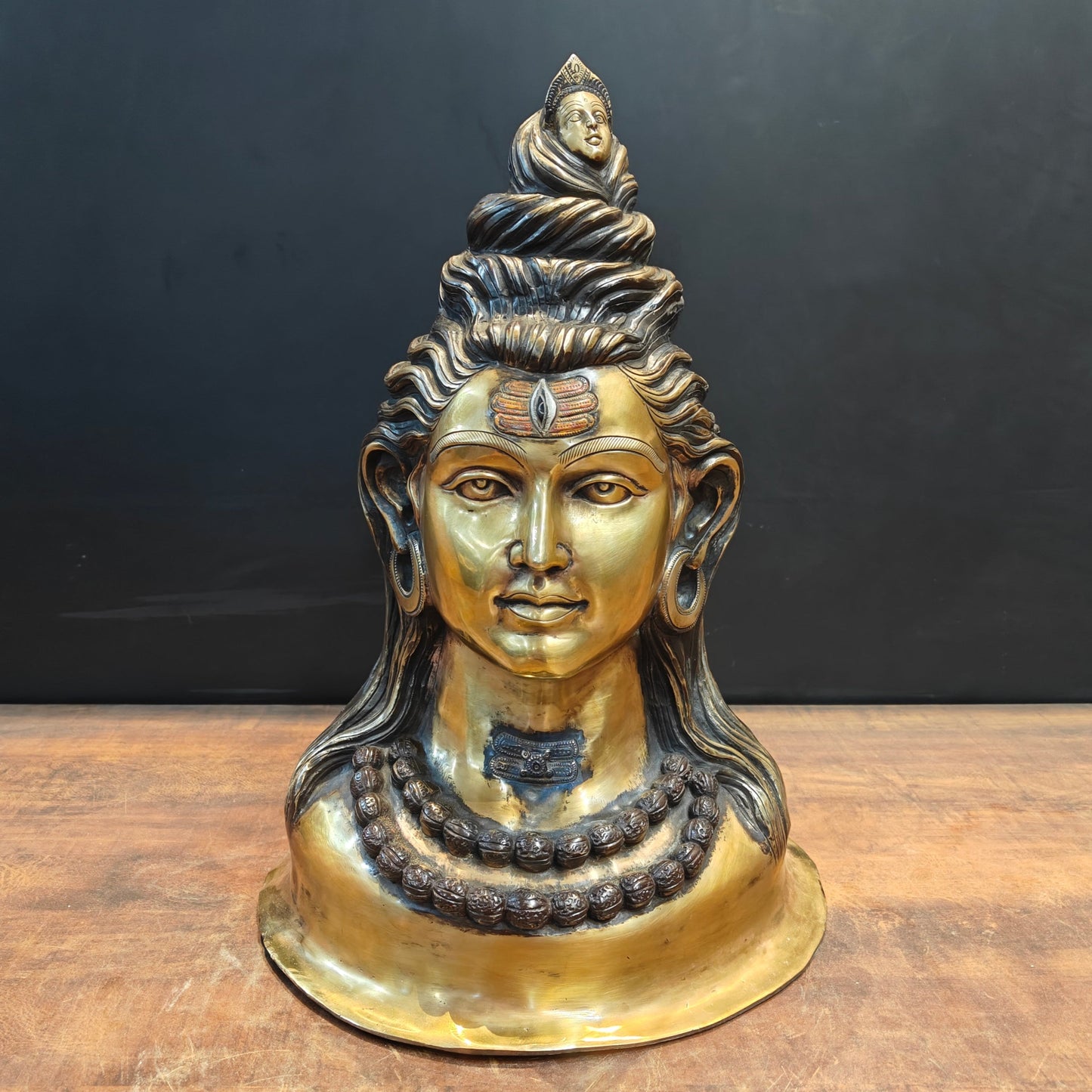 Brass Lord Shiva Head With River Ganga Antique Finish 21 Inches