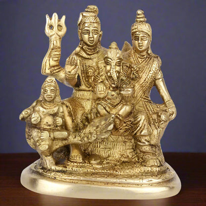 Brass Lord Shiva Parivar Statue For Home Decor 5 Inch by vendor-unknown - Hindu Gods