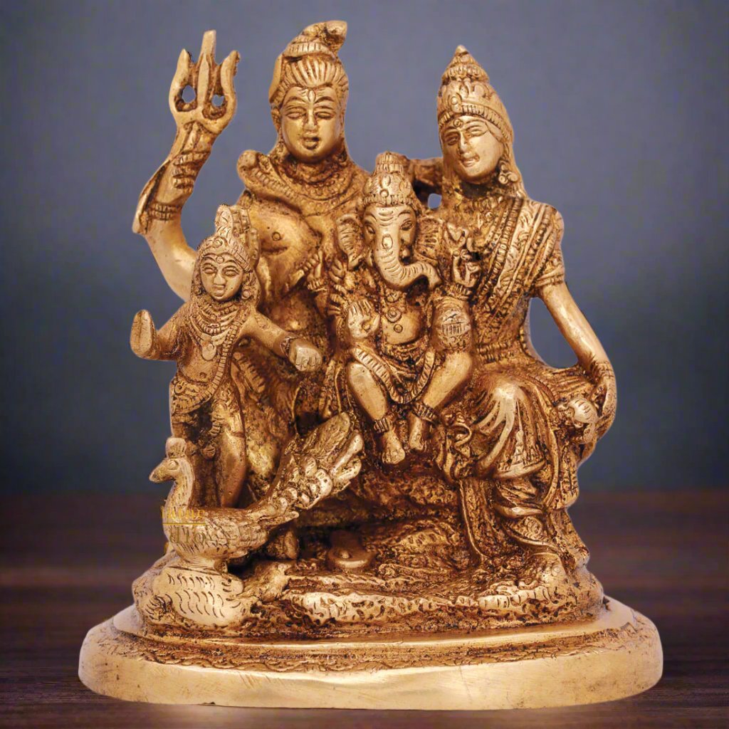 Brass Lord Shiva Parivar Statue For Home Temple Decor 5 Inch