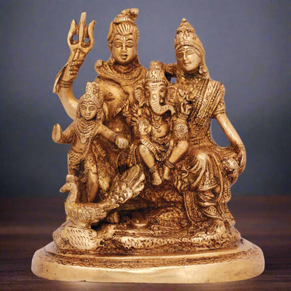 Brass Lord Shiva Parivar Statue For Home Temple Decor 5 Inch by vendor-unknown - Hindu Gods