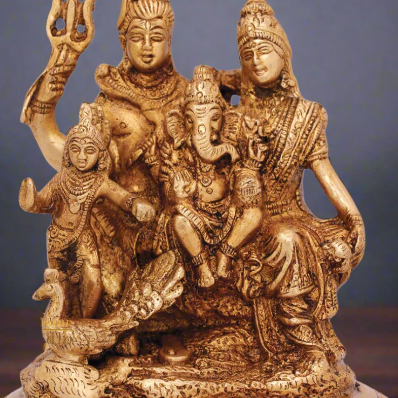 Brass Lord Shiva Parivar Statue For Home Temple Decor 5 Inch - Image 2