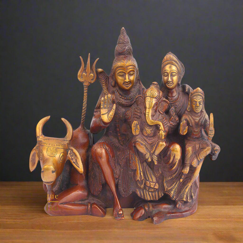 Brass Lord Shiva Parivar With Parvati Ganesha Kartik Nandi 8 Inch
