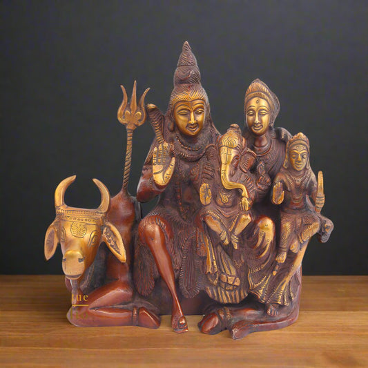 Brass Lord Shiva Parivar With Parvati Ganesha Kartik Nandi 8 Inch