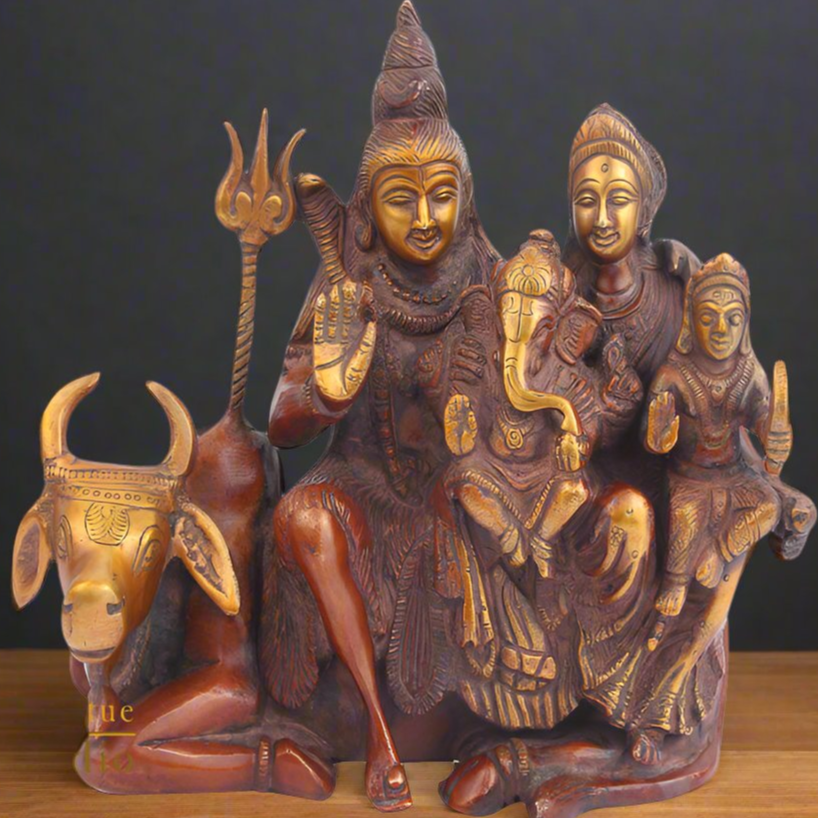 Brass Lord Shiva Parivar With Parvati Ganesha Kartik Nandi 8 Inch