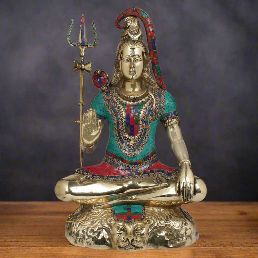 Brass Lord Shiva Statue Stone Work 2 Feet - Eco-friendly - Sama Homes