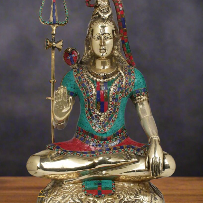 Brass Lord Shiva Statue Stone Work 2 Feet - Image 2