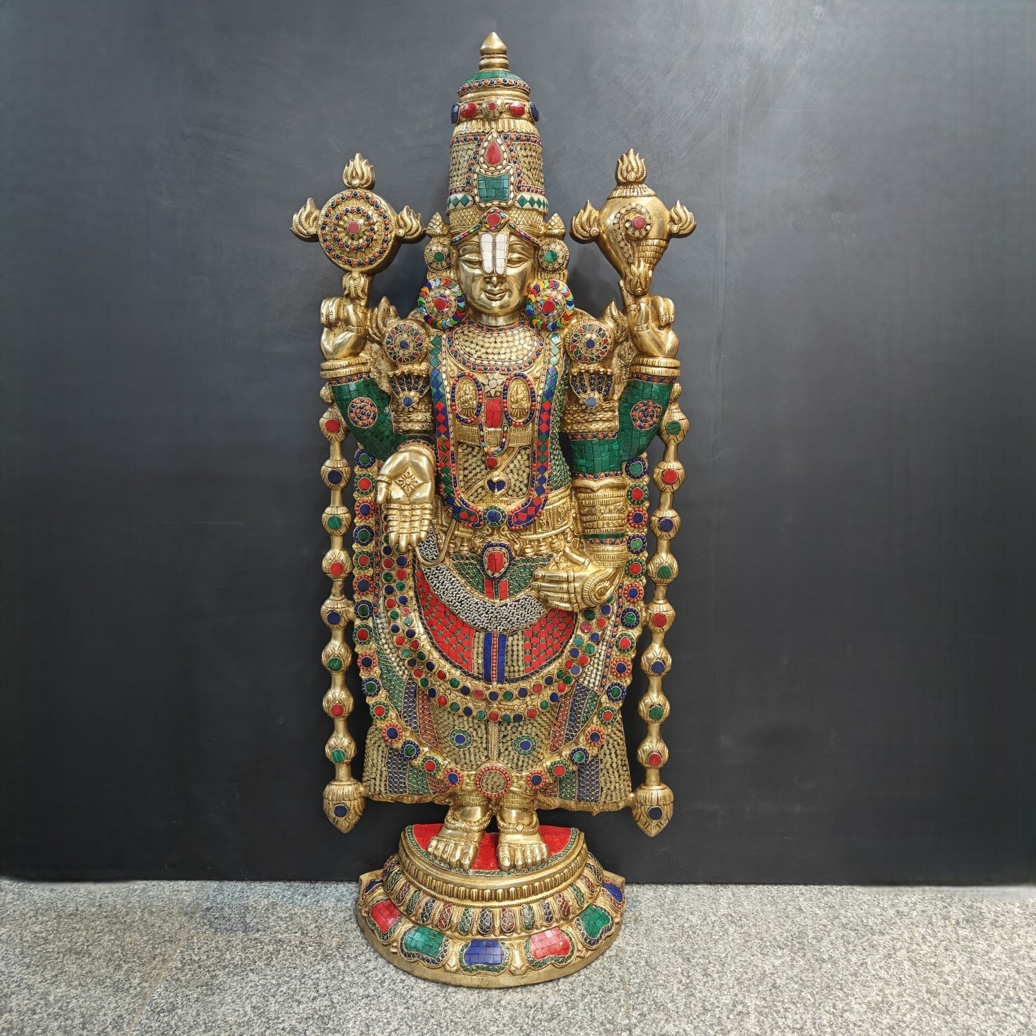 Brass Lord Tirupathi Balaji Idol Stone Work 4 Feet - Eco-friendly - Sama Homes