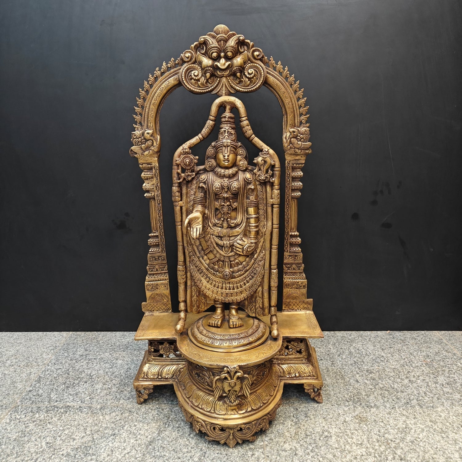 Brass Lord Tirupati Balaji Idol Venkateshwara Swamy Antique Finish 3 Feet - Eco-friendly - Sama Homes