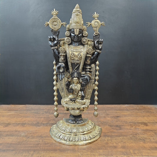 Brass Lord Tirupati Balaji Statue with Goddess Padmavathi Engraved 3 Feet