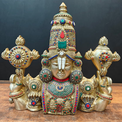 Brass Lord Venkateshwara Tirupati Balaji Face Wall Hanging 18 Inch by vendor-unknown - Hindu Gods